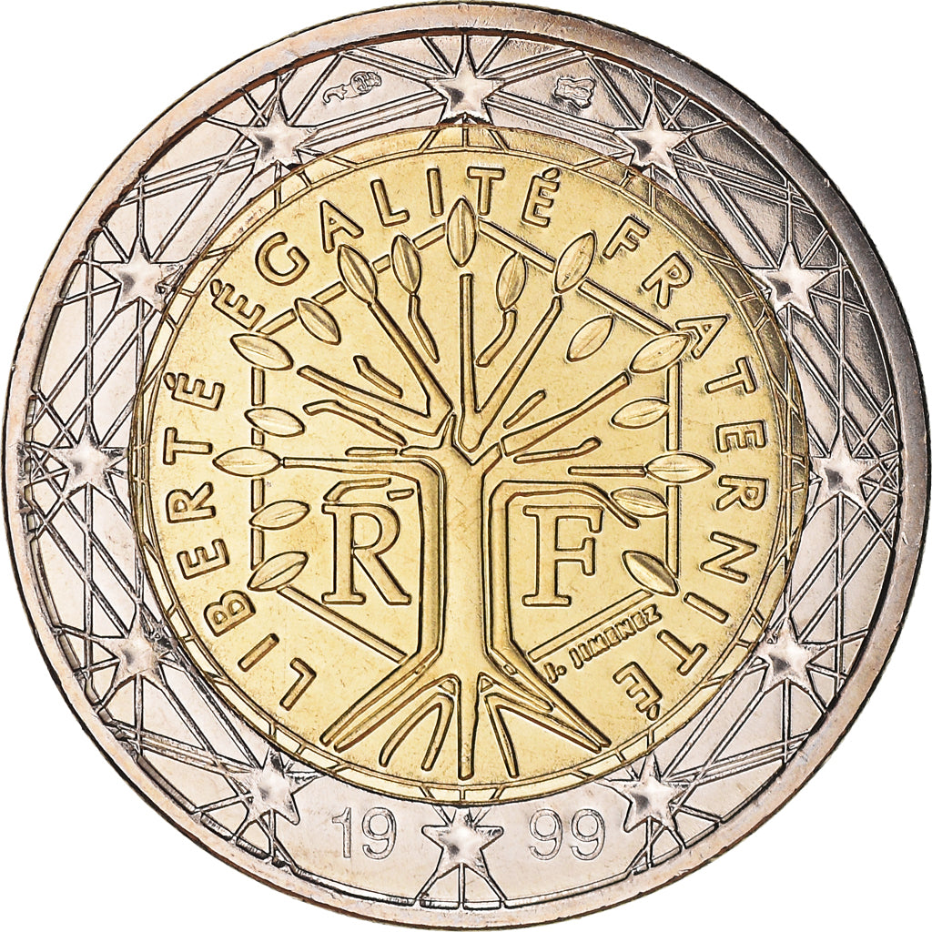França, 2 Euro, 1999, Paris, BU, MS(65-70), Bimetálico, KM:1289