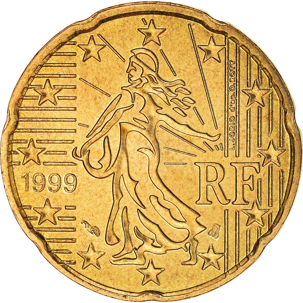 France, 20 Euro Cent, 1999, Paris, BU, FDC, Laiton, KM:1286