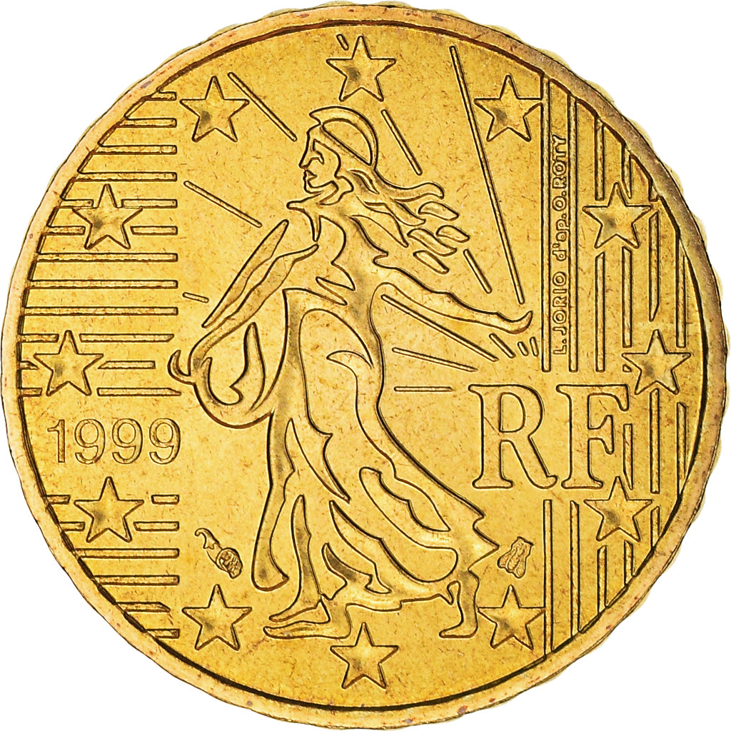 France, 10 Euro Cent, 1999, Paris, BU, MS(65-70), Brass, KM:1285