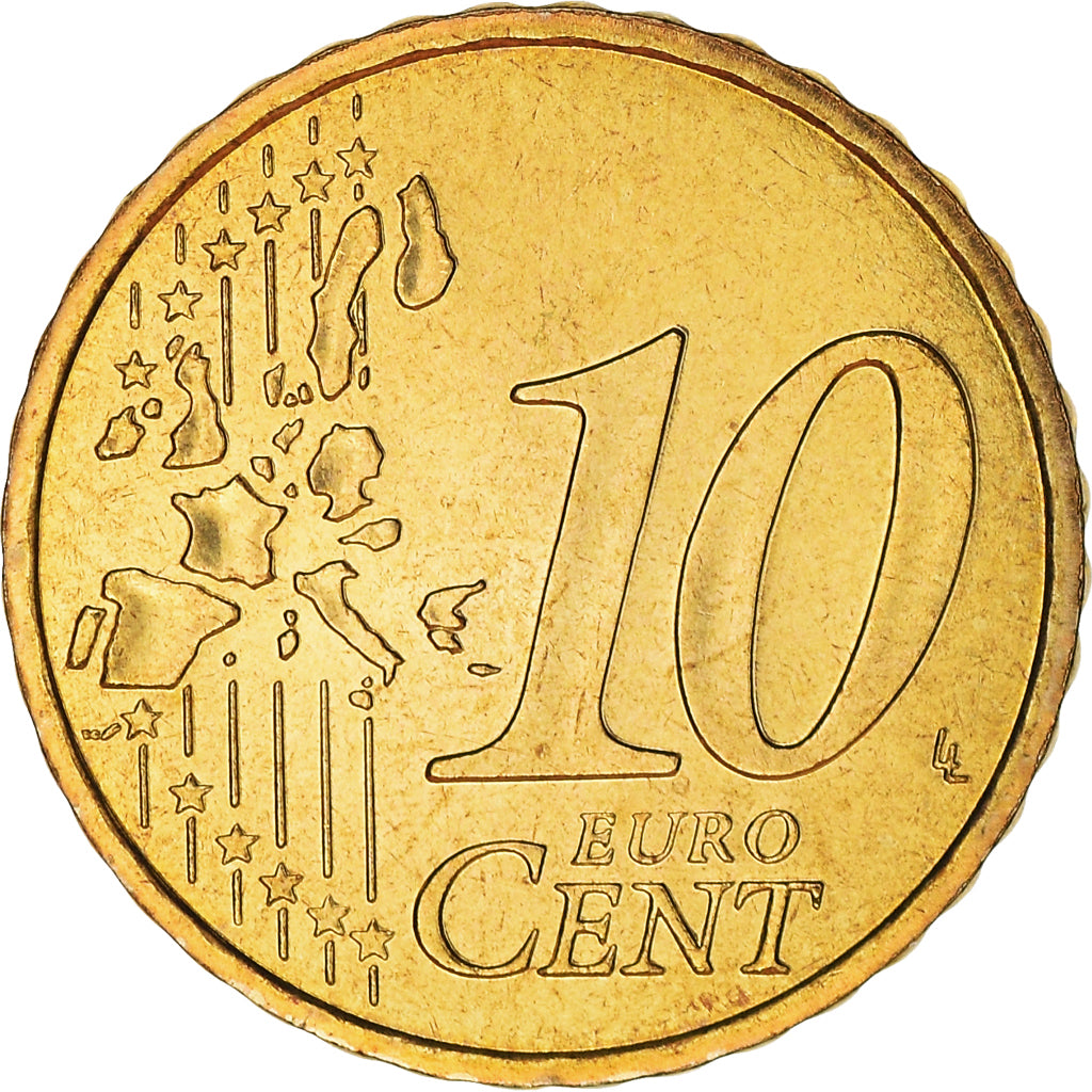 France, 10 Euro Cent, 1999, Paris, BU, MS(65-70), Brass, KM:1285