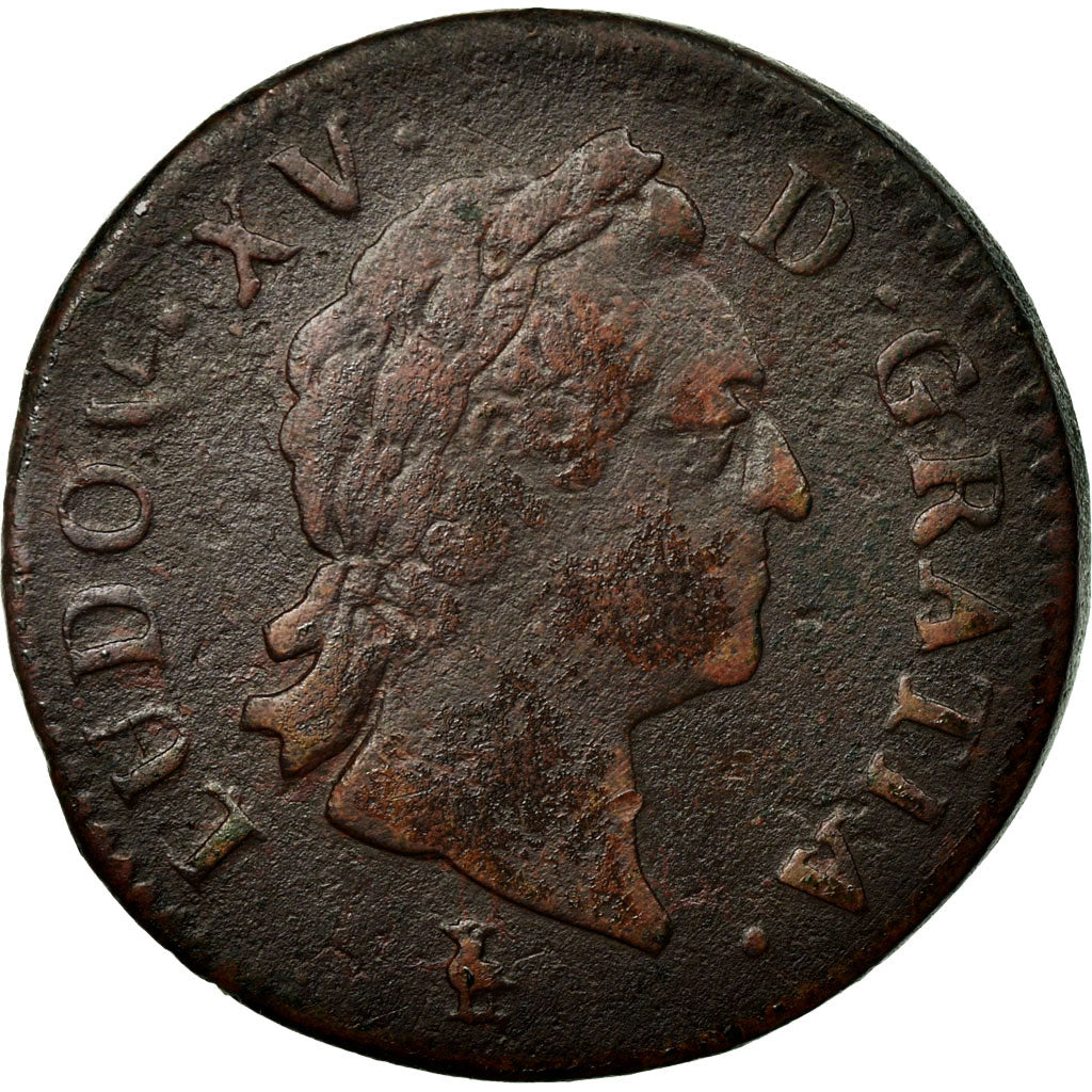 Coin, France, Louis XV, Sol à la vieille tête, Sol, 1770, Troyes, VF(20-25)