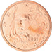 Francja, 2 Euro Cent, 2001, Paris, BU, MS(65-70), Miedź platerowana stalą