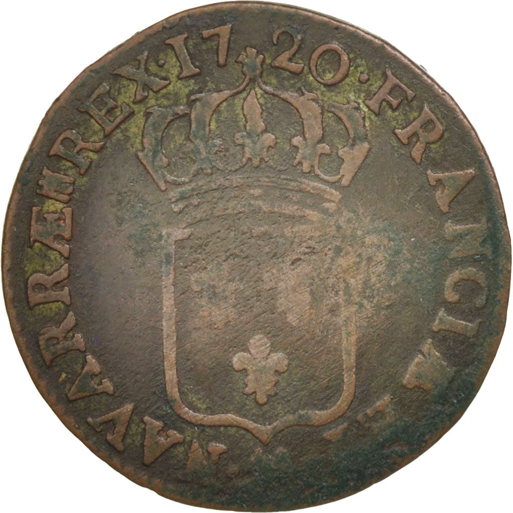 France, Louis XV, Demi sol au buste enfantin, 1/2 Sol, 1720, Metz, F(12-15)