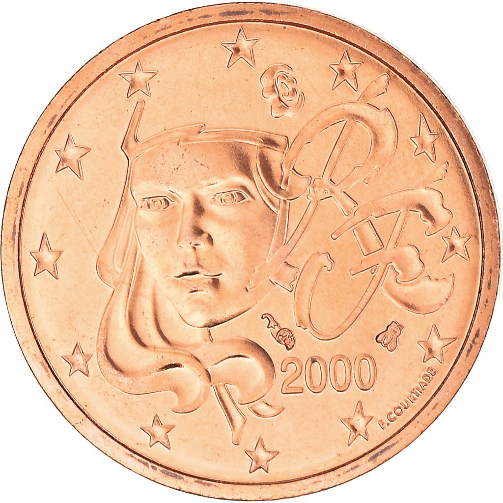 France, 2 Euro Cent, 2000, Paris, BU, MS(65-70), Copper Plated Steel, KM:1283