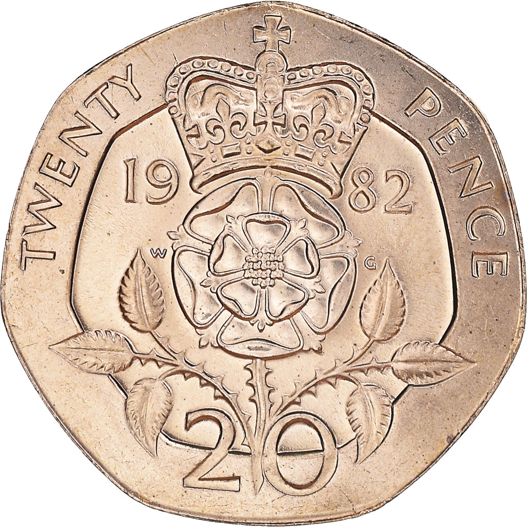 Coin, Great Britain, Elizabeth II, 20 Pence, 1982, BU, MS(65-70), Copper-nickel