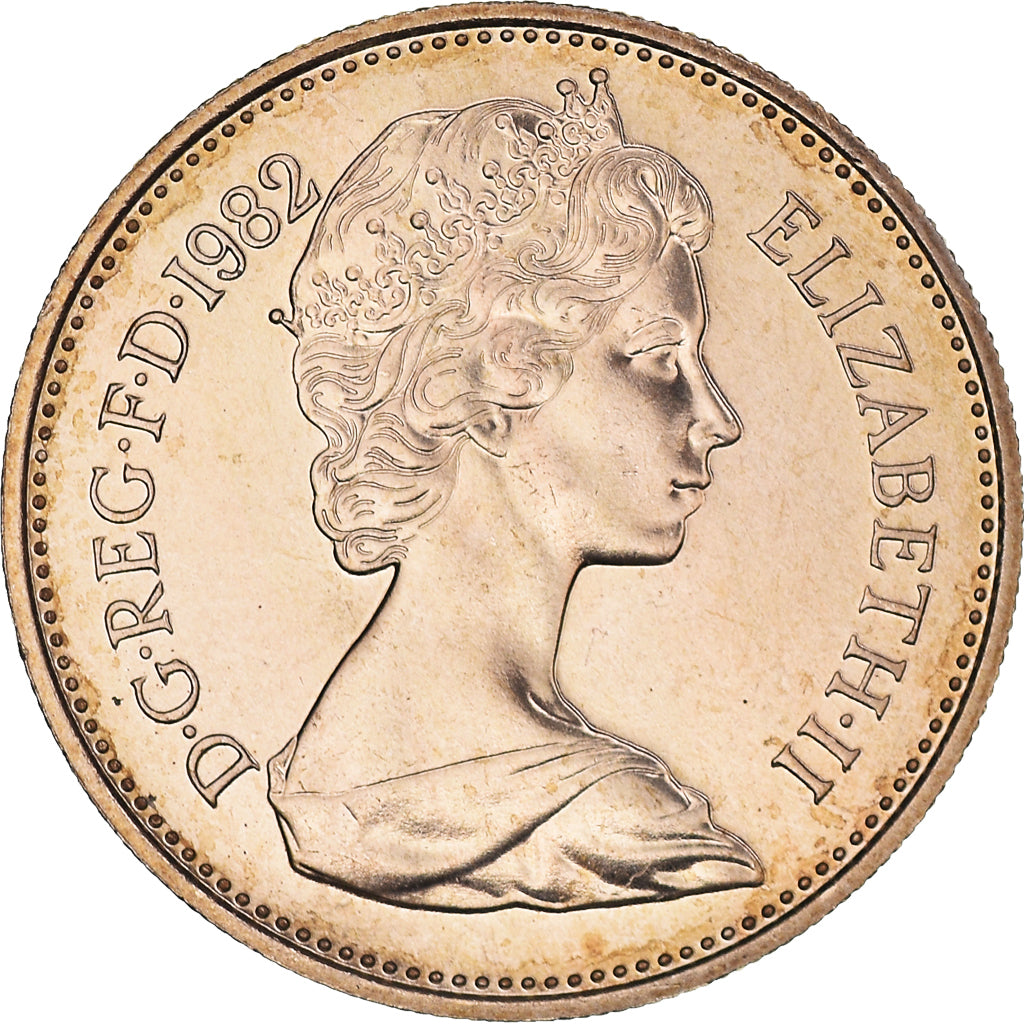 Coin, Great Britain, Elizabeth II, 5 Pence, 1982, BU, MS(65-70), Copper-nickel