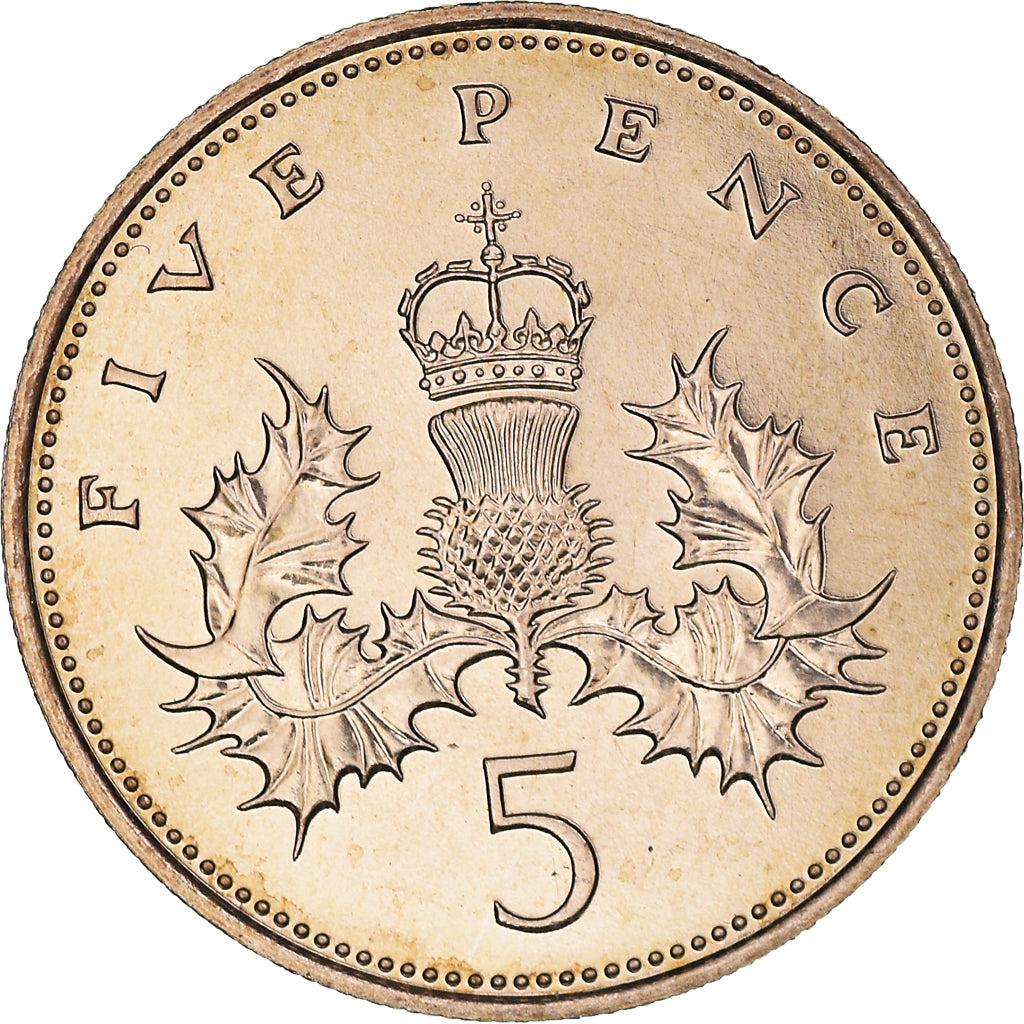 Coin, Great Britain, Elizabeth II, 5 Pence, 1982, BU, MS(65-70), Copper-nickel