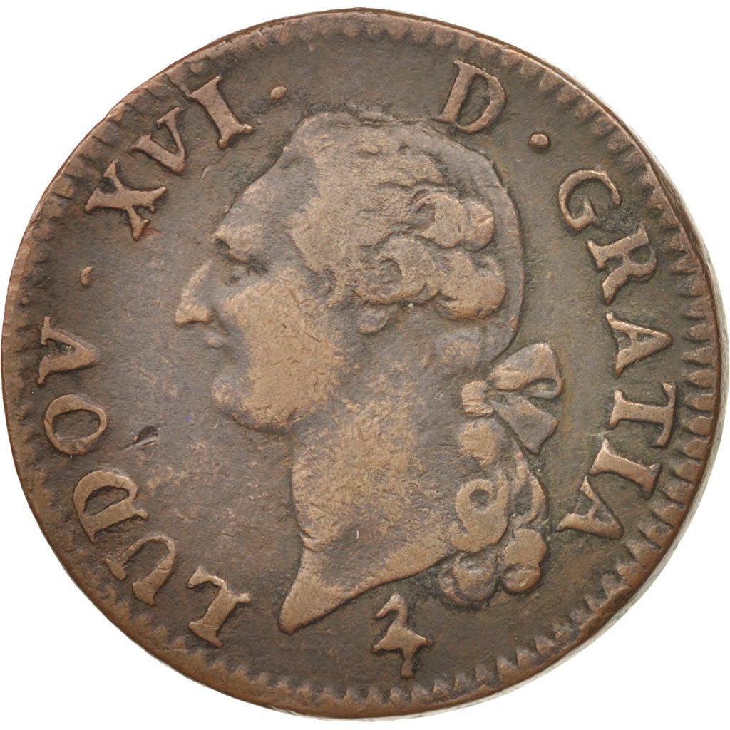 France, Louis XVI, Sol ou sou, Sol, 1791, Paris, VF(20-25), Copper, KM:578.1
