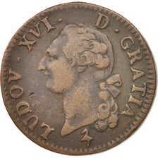 France, Louis XVI, Sol ou sou, Sol, 1791, Paris, VF(20-25), Copper, KM:578.1