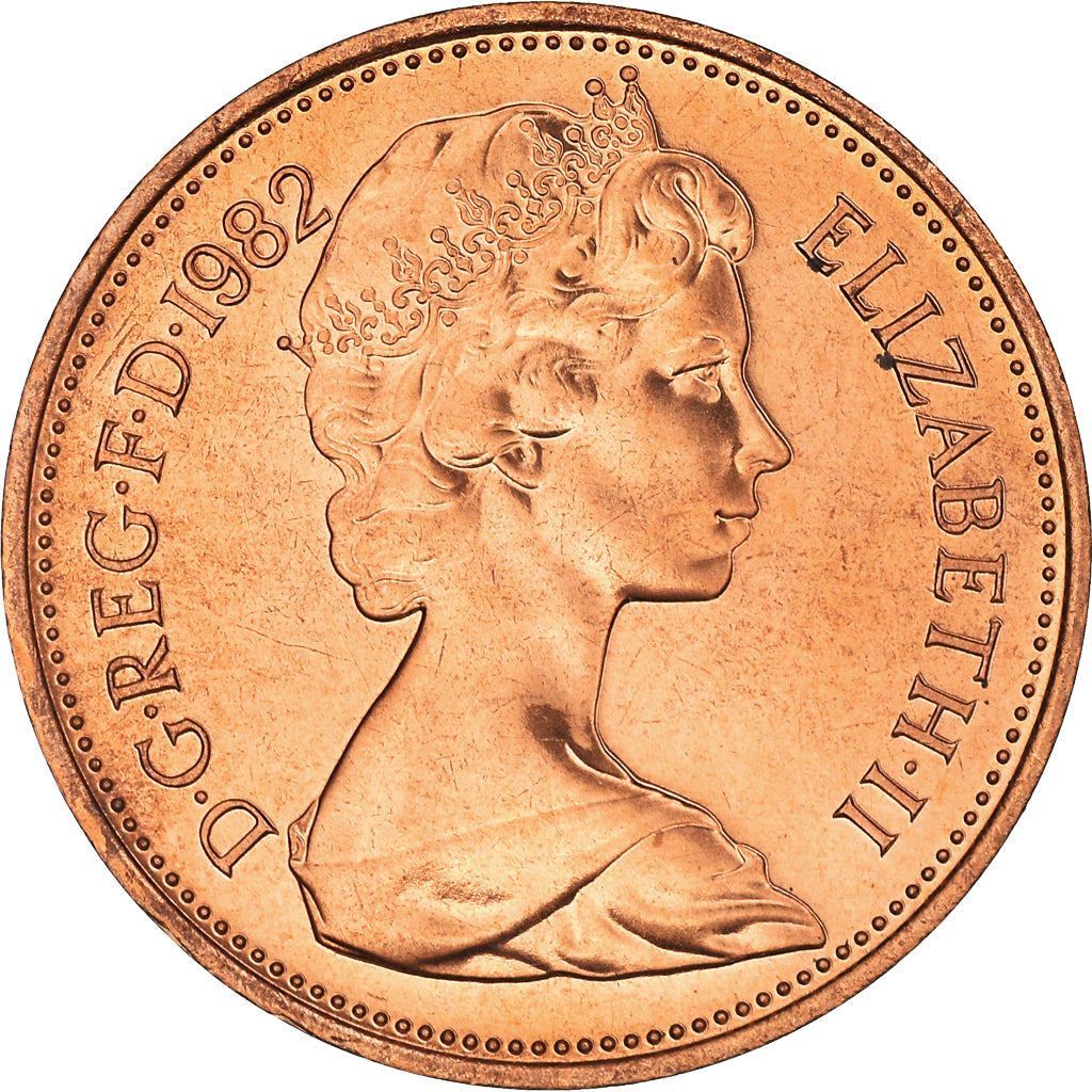 Coin, Great Britain, Elizabeth II, 2 Pence, 1982, BU, MS(65-70), Bronze, KM:928