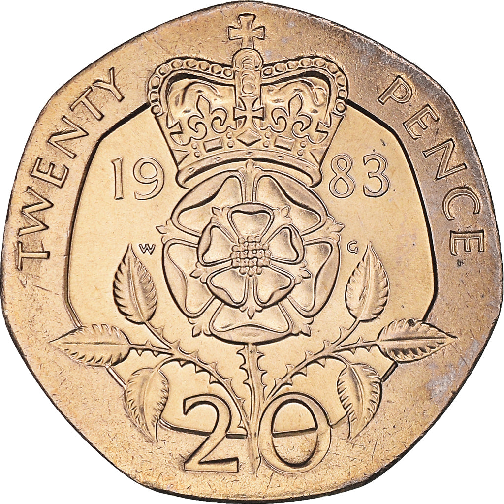 Coin, Great Britain, Elizabeth II, 20 Pence, 1983, BU, MS(63), Copper-nickel