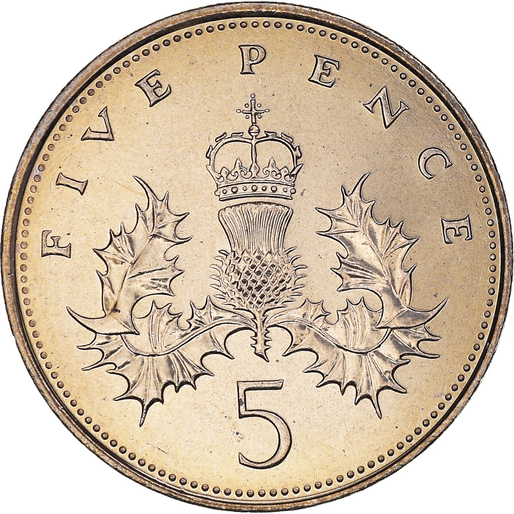 Coin, Great Britain, Elizabeth II, 5 Pence, 1983, BU, MS(65-70), Copper-nickel
