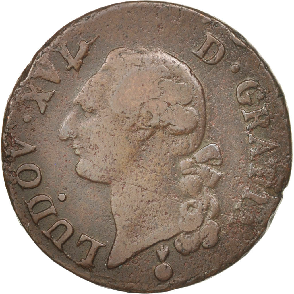 Frankreich, Louis XVI, Sol ou sou, Sol, 1791, Metz, S, Copper, KM:578.2