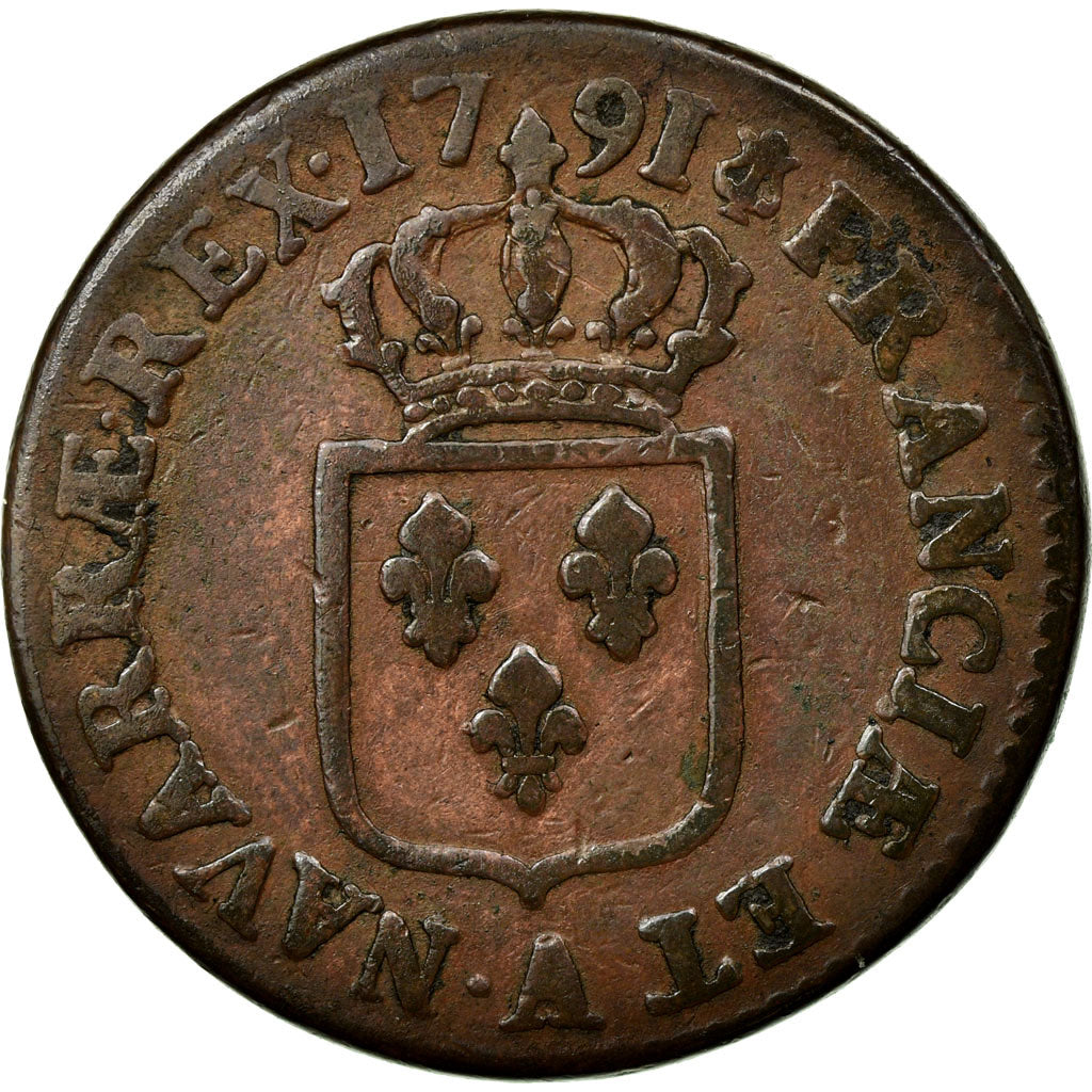 Coin, France, Louis XVI, Sol ou sou, Sol, 1791, Paris, VF(20-25), Copper