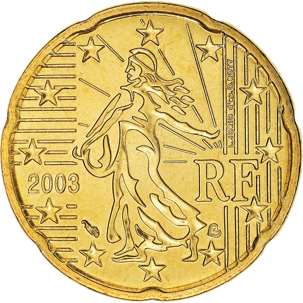 France, 20 Euro Cent, 2003, Paris, BU, MS(65-70), Brass, KM:1286