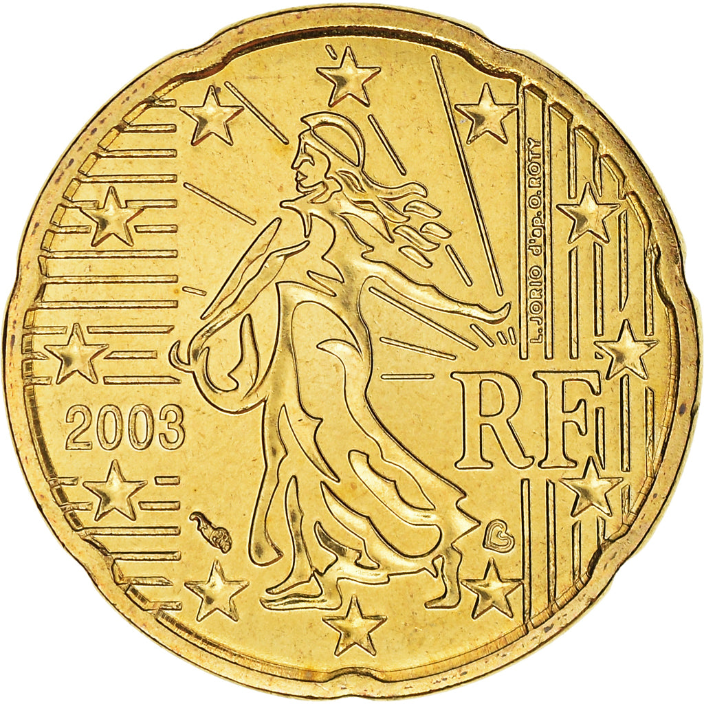France, 20 Euro Cent, 2003, Paris, BU, MS(65-70), Brass, KM:1286