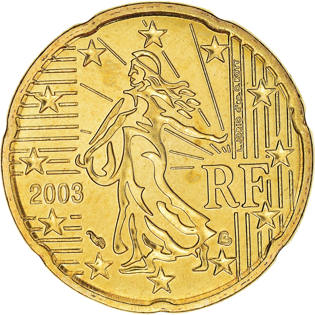 France, 20 Euro Cent, 2003, Paris, BU, MS(65-70), Brass, KM:1286