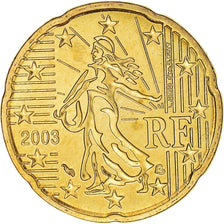 France, 20 Euro Cent, 2003, Paris, BU, MS(65-70), Brass, KM:1286