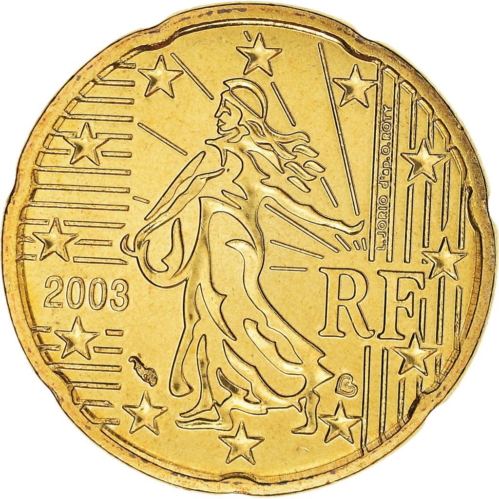 France, 20 Euro Cent, 2003, Paris, BU, MS(65-70), Brass, KM:1286