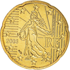France, 20 Euro Cent, 2003, Paris, BU, MS(65-70), Brass, KM:1286