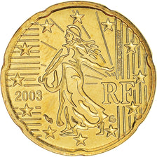 France, 20 Euro Cent, 2003, Paris, BU, MS(65-70), Brass, KM:1286