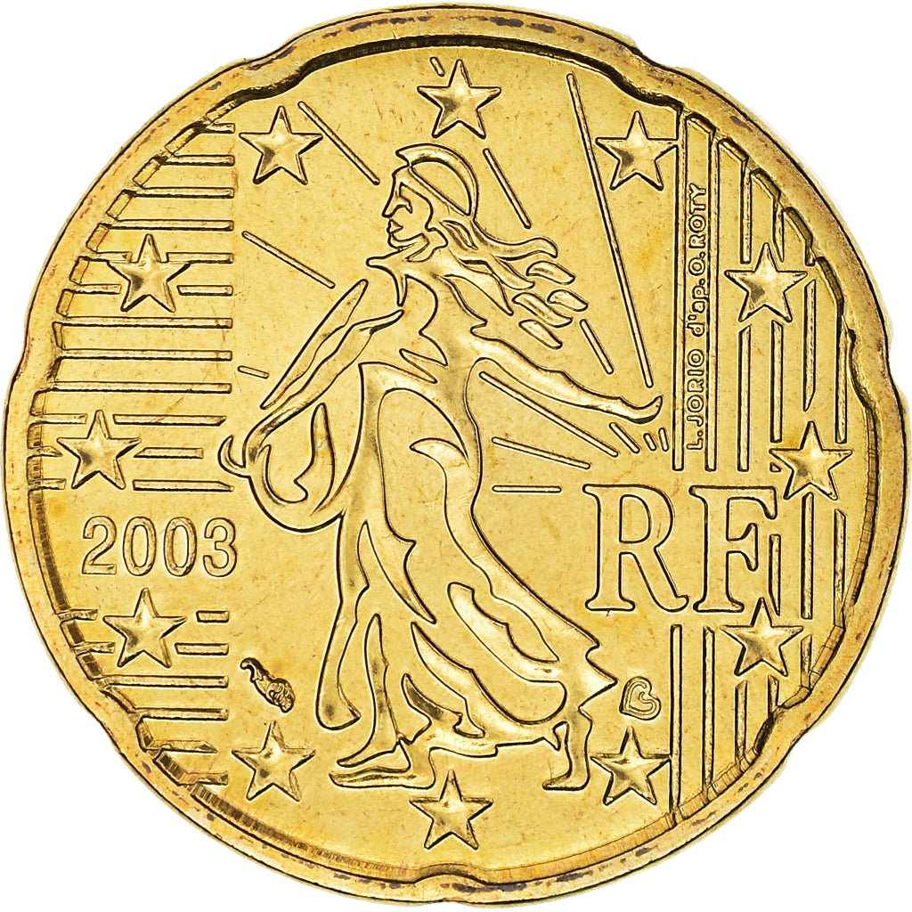 France, 20 Euro Cent, 2003, Paris, BU, MS(65-70), Brass, KM:1286