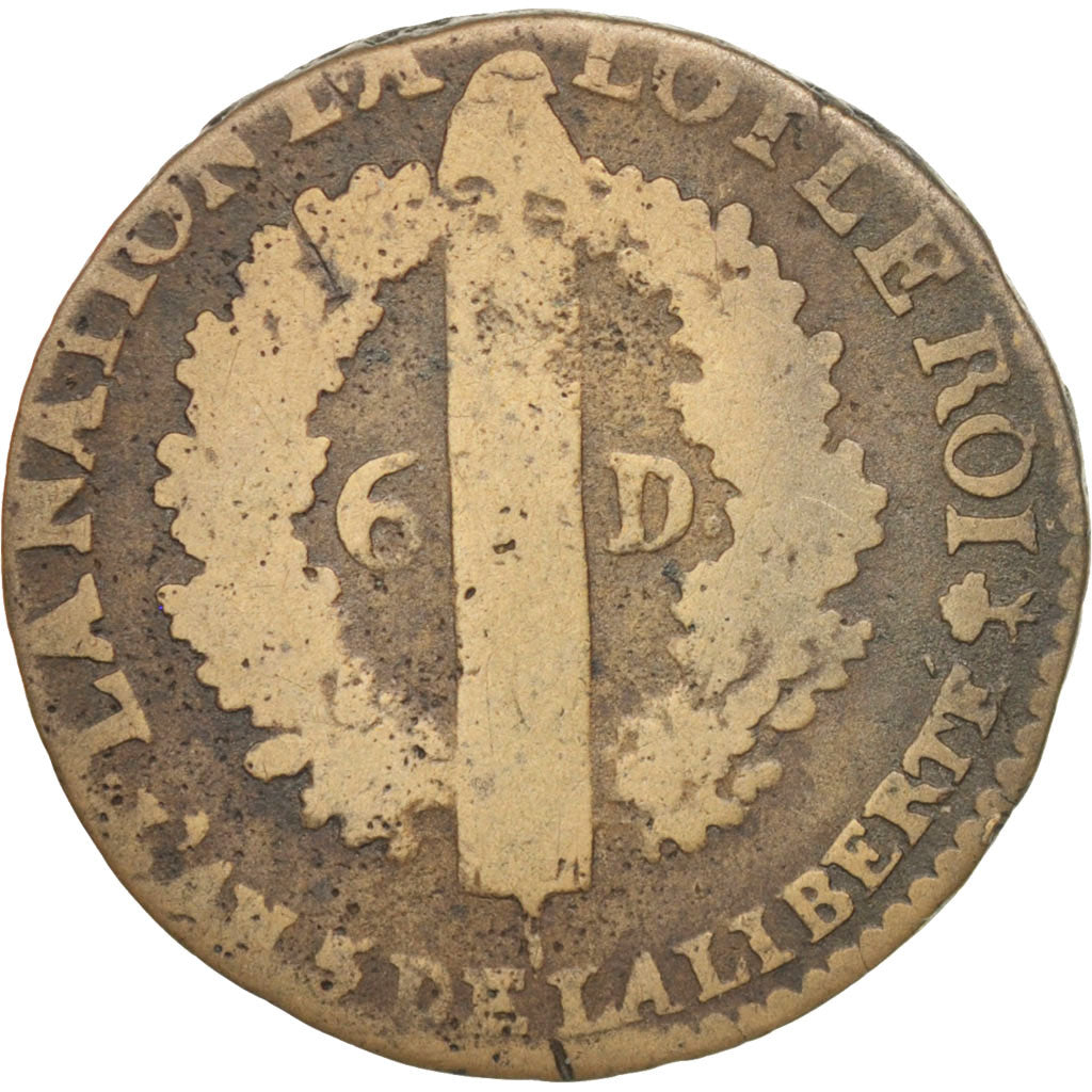 France, 6 deniers françois, 6 Deniers, 1793, Nantes, VG(8-10), Bronze, KM:610.5