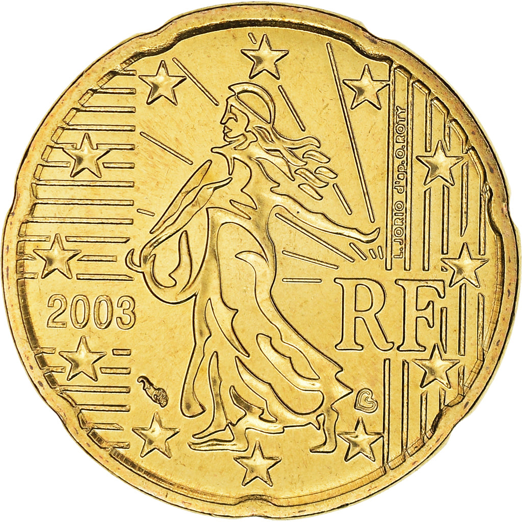 France, 20 Euro Cent, 2003, Paris, BU, MS(65-70), Brass, KM:1286