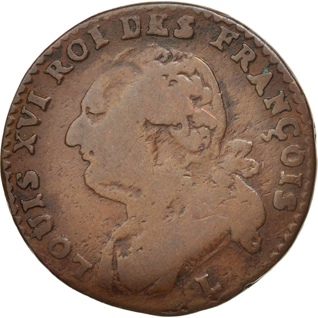 France, 12 deniers françois, 12 Deniers, 1793, Bayonne, F(12-15), Bronze,KM600.9