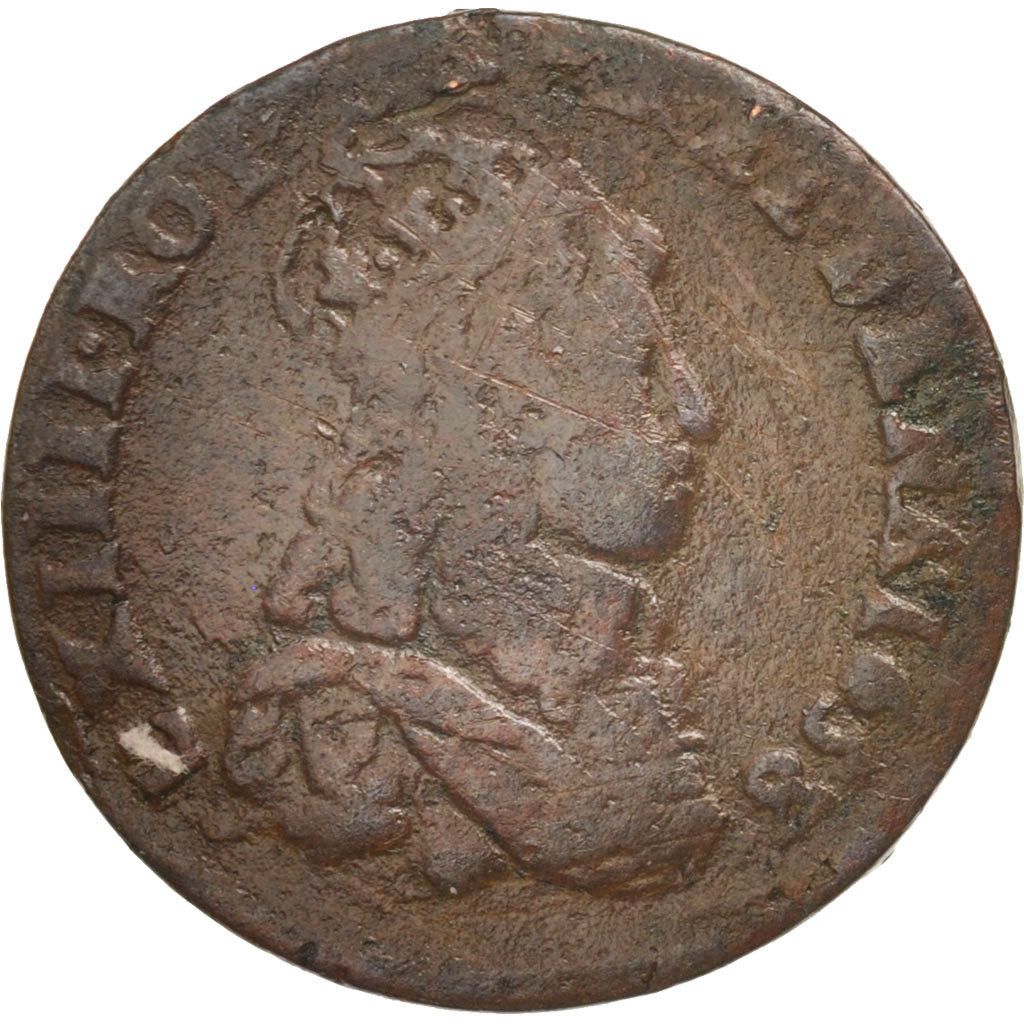 France, Louis XIV, Liard de France au buste juvénile, deuxième type,Gadoury80