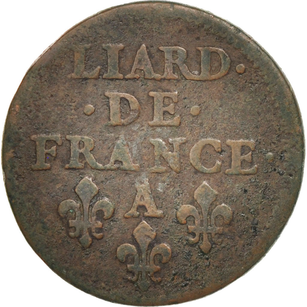 France, Louis XIV, Liard de France au buste juvénile, deuxième type, KM 192.1