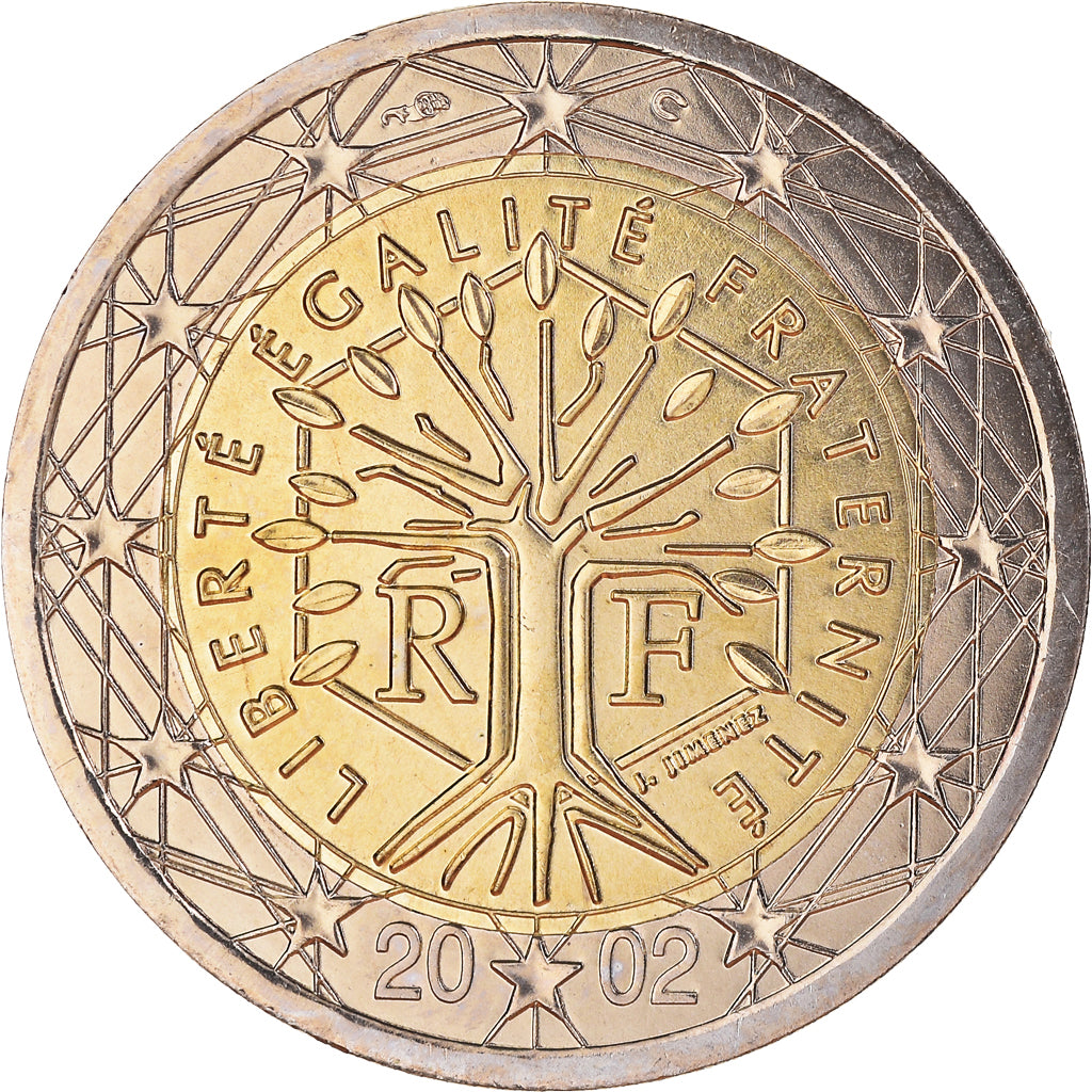 Francja, 2 Euro, 2002, Paris, BU, MS(65-70), Bimetaliczny, Gadoury:8., KM:1289