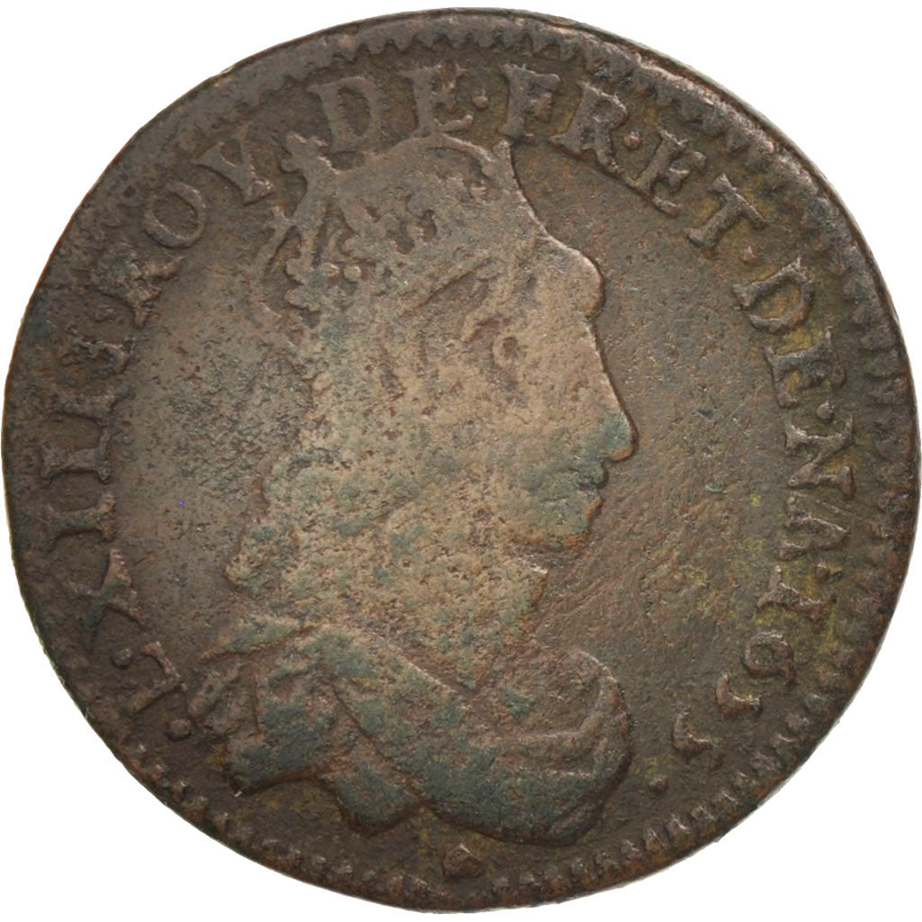 France, Louis XIV, Liard de France au buste juvénile, deuxième type, KM 192.10