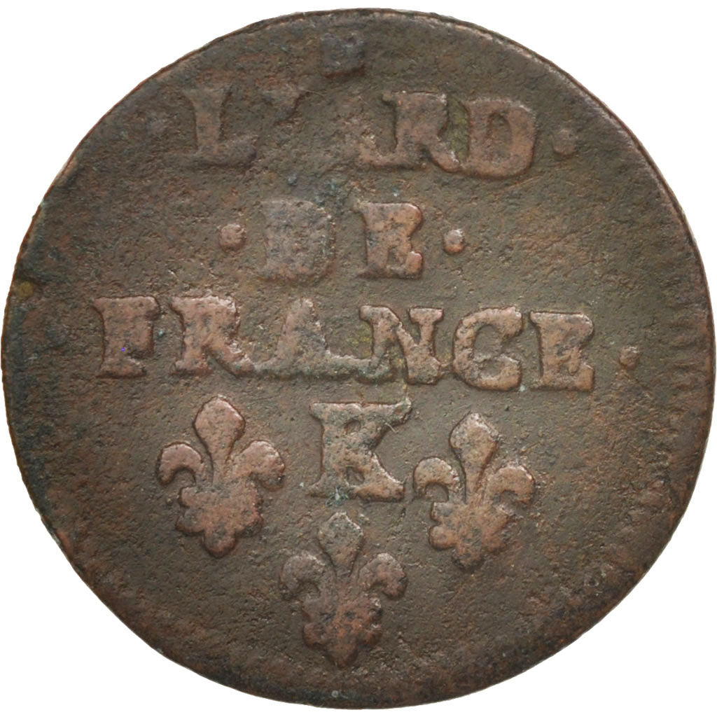 France, Louis XIV, Liard de France au buste juvénile, deuxième type, KM 192.10