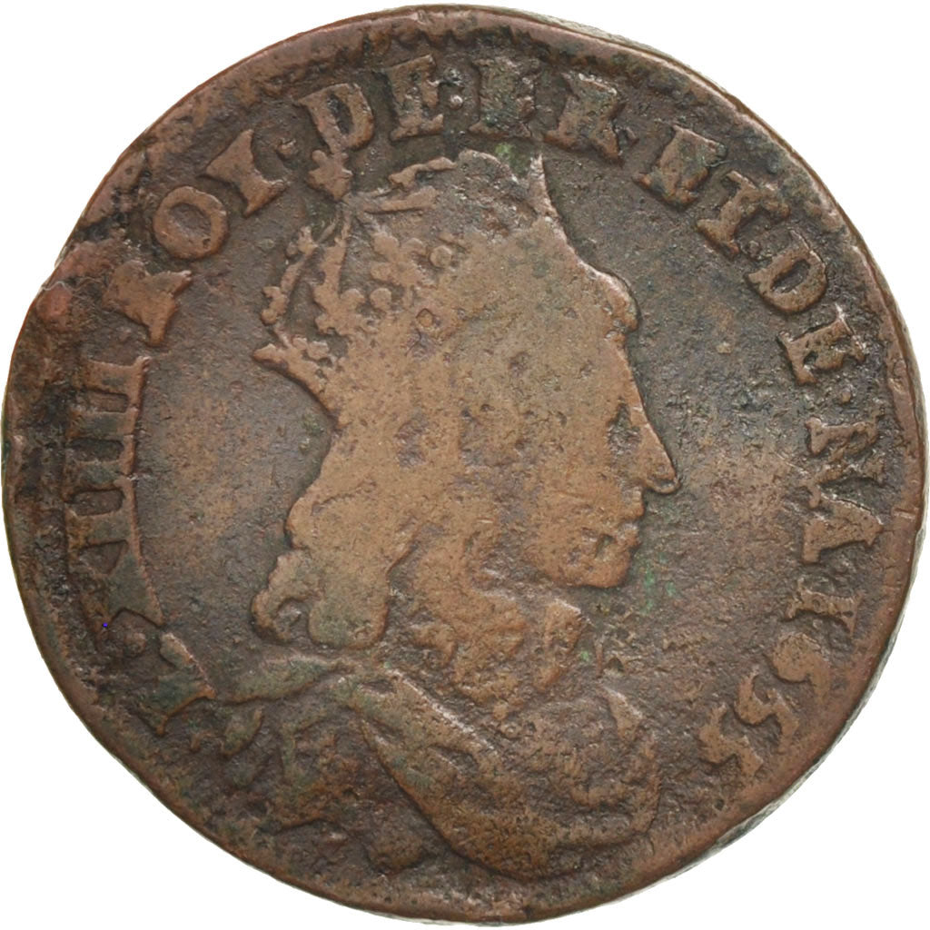 France, Louis XIV, Liard de France au buste juvénile, deuxième type, KM 192.2