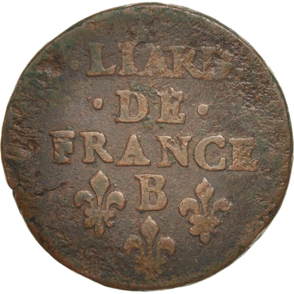 France, Louis XIV, Liard de France au buste juvénile, deuxième type, KM 192.2