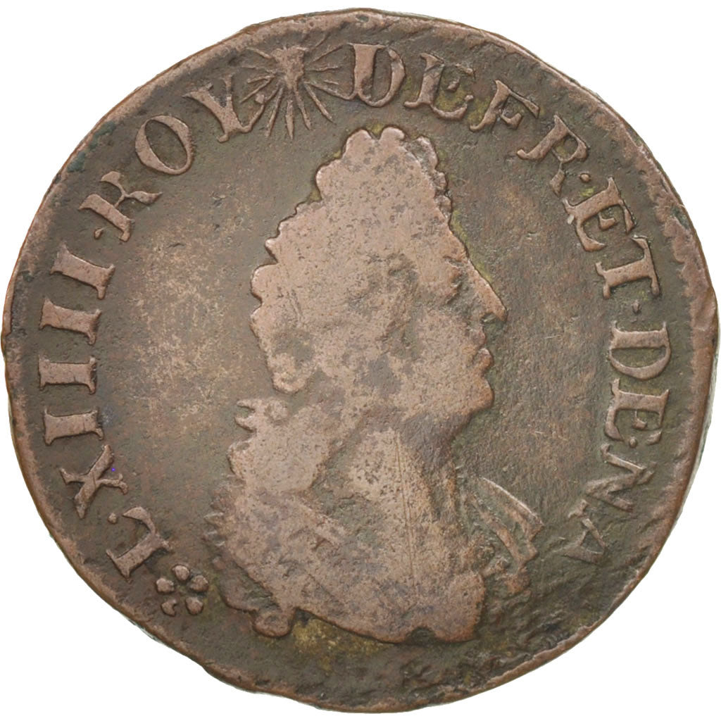 Coin, France, Louis XIV, Quatre deniers de Strasbourg, 4 Deniers, 1697