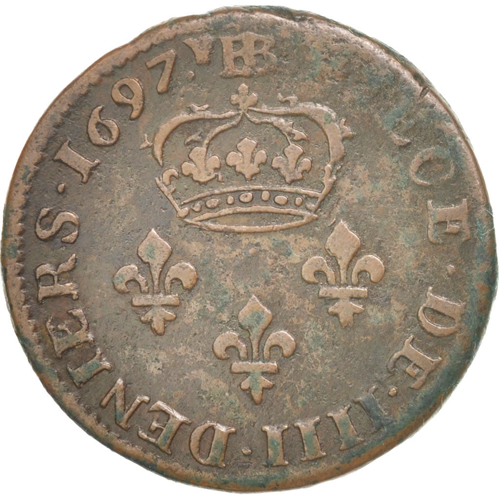 Coin, France, Louis XIV, Quatre deniers de Strasbourg, 4 Deniers, 1697