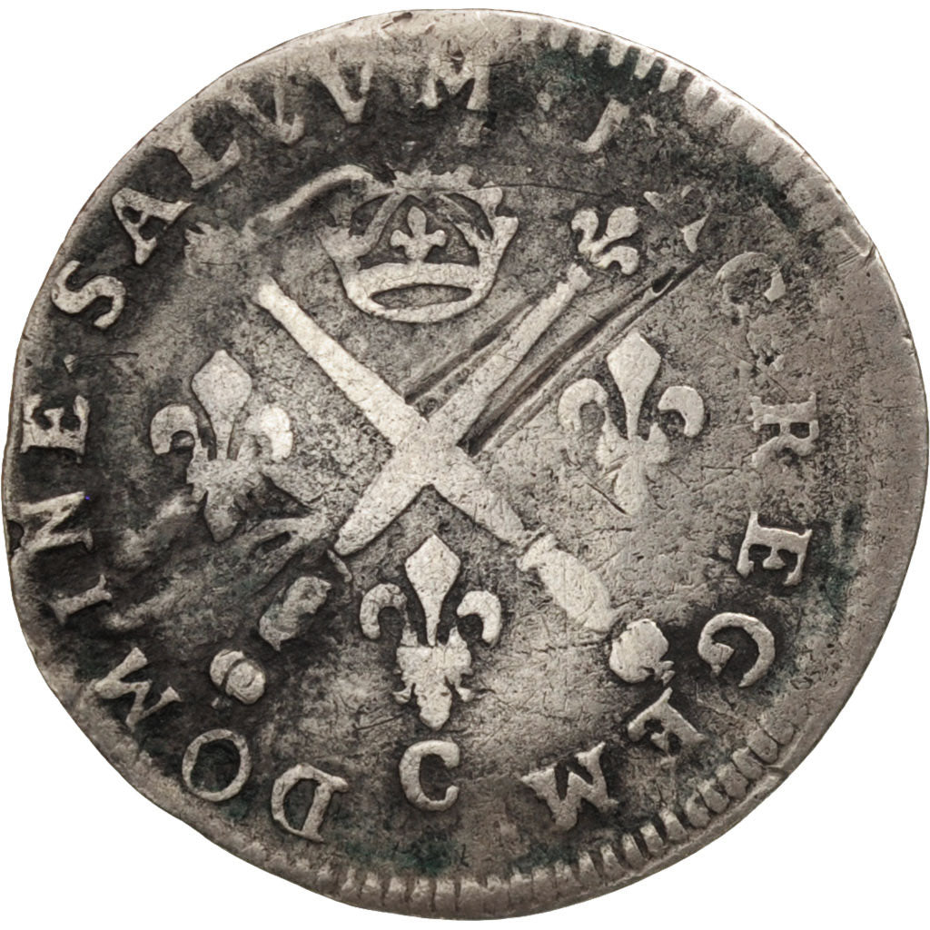 France, Louis XIV, 5 Sols aux insignes, 5 Sols, 1/16 ECU, 1702, Caen, KM 337.5