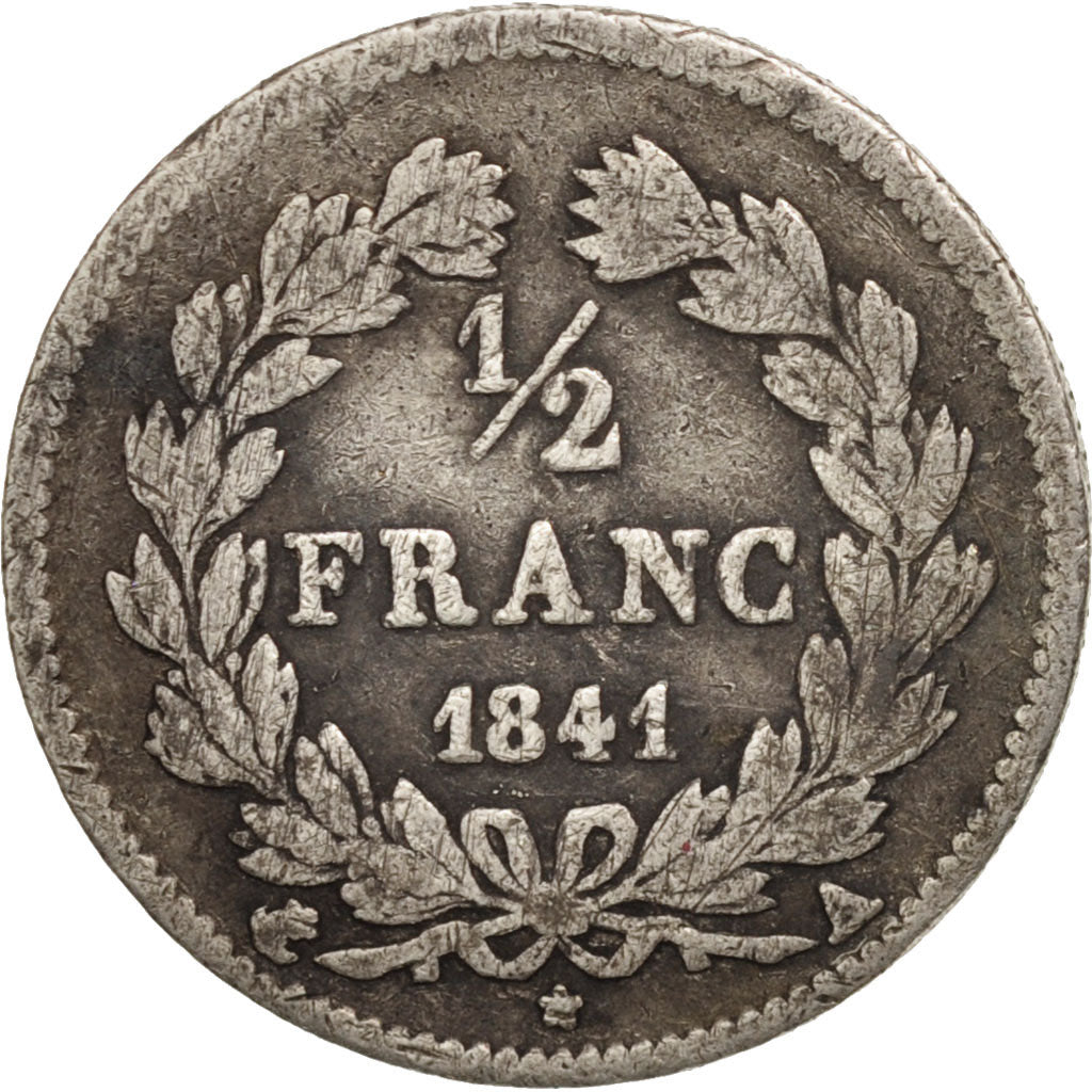France, Louis-Philippe, 1/2 Franc, 1841, Paris, VG(8-10), Silver, KM:741.1
