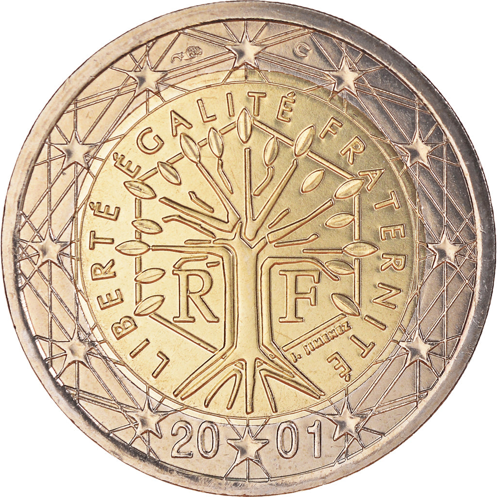 France, 2 Euro, 2001, Paris, BU, MS(65-70), Bi-Metallic, KM:1289