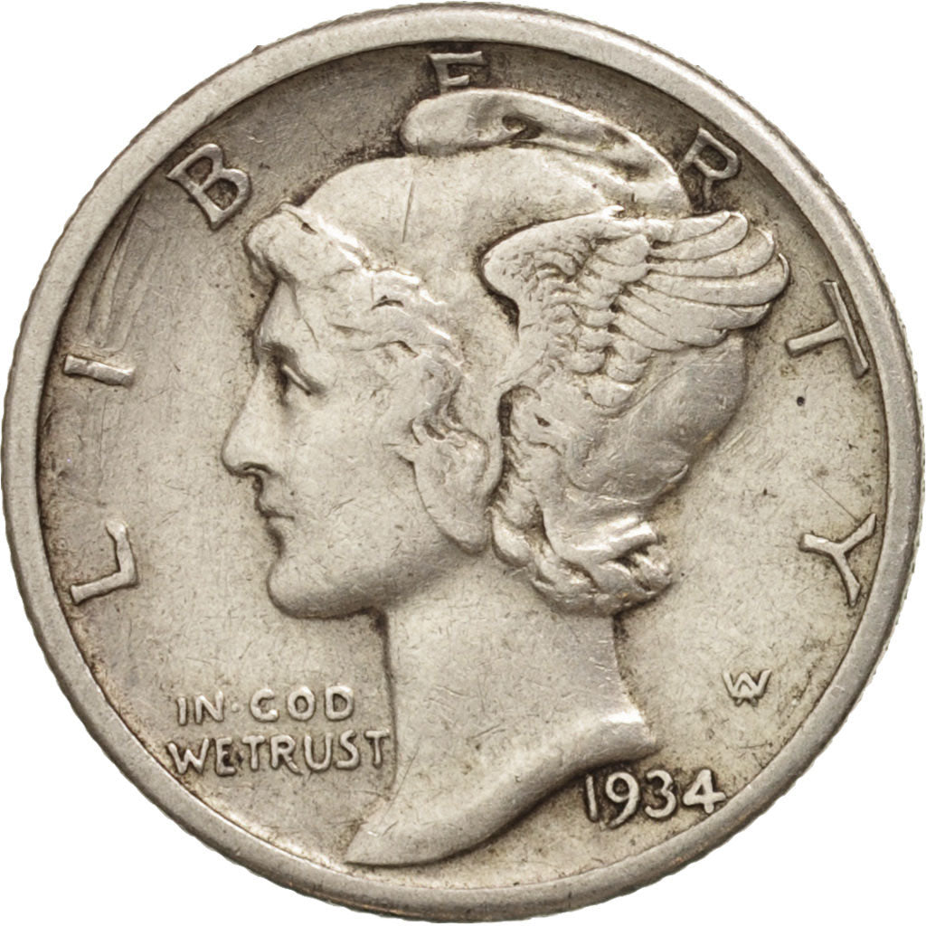Stati Uniti, Mercury Dime, Dime, 1934, U.S. Mint, Philadelphia, BB,Argento,KM140