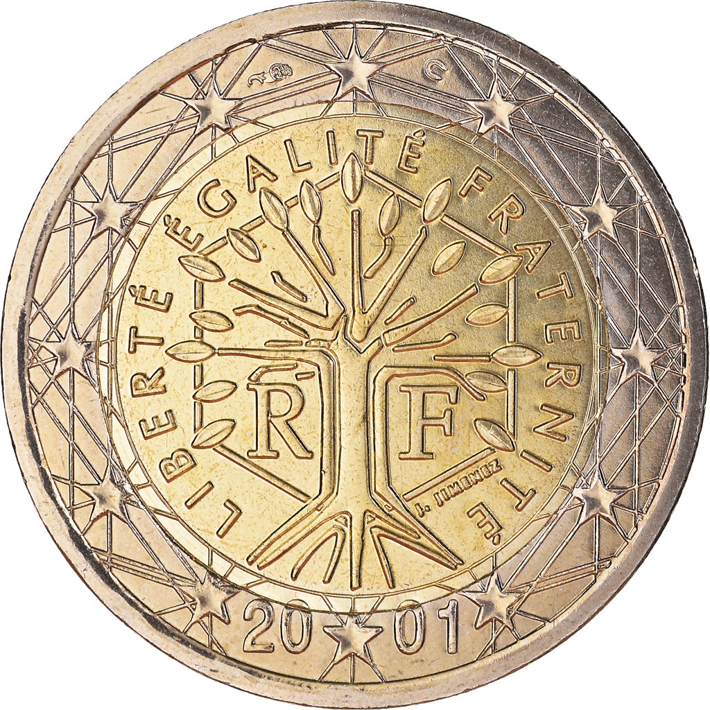 France, 2 Euro, 2001, Paris, BU, MS(65-70), Bi-Metallic, KM:1289