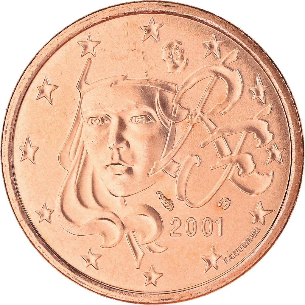 France, 5 Euro Cent, 2001, Paris, BU, MS(65-70), Copper Plated Steel, KM:1284