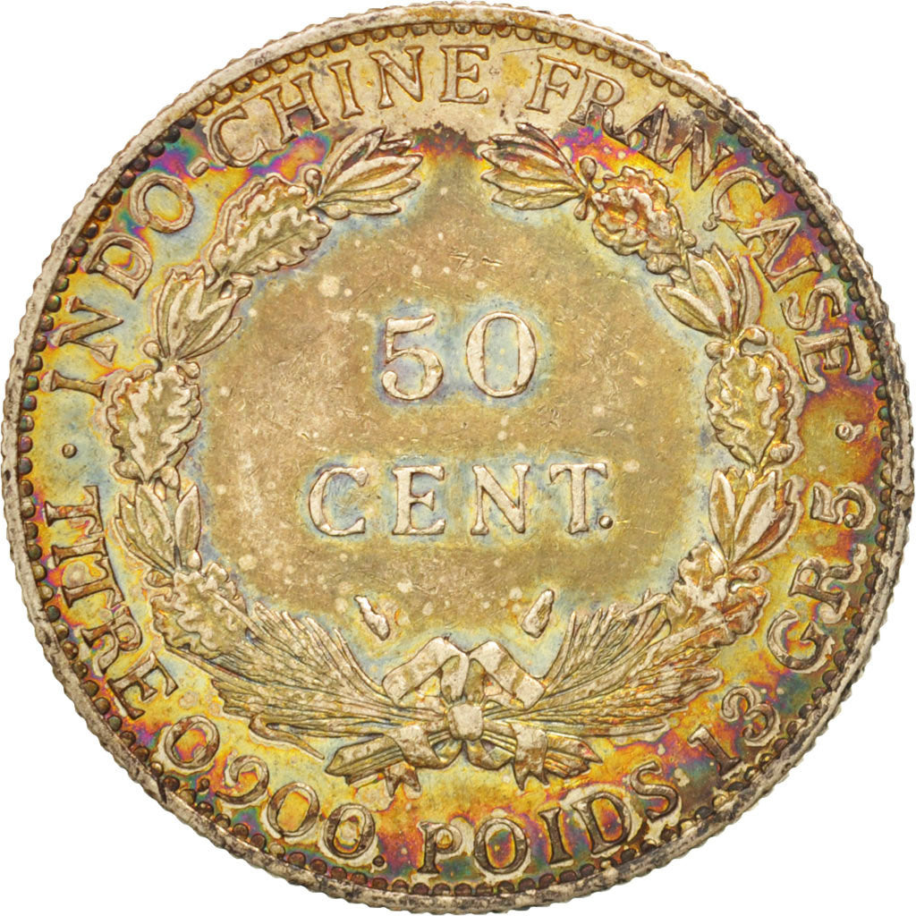 FRENCH INDO-CHINA, 50 Cents, 1936, Paris, EF(40-45), Silver, KM:4a.2,Lecompte261