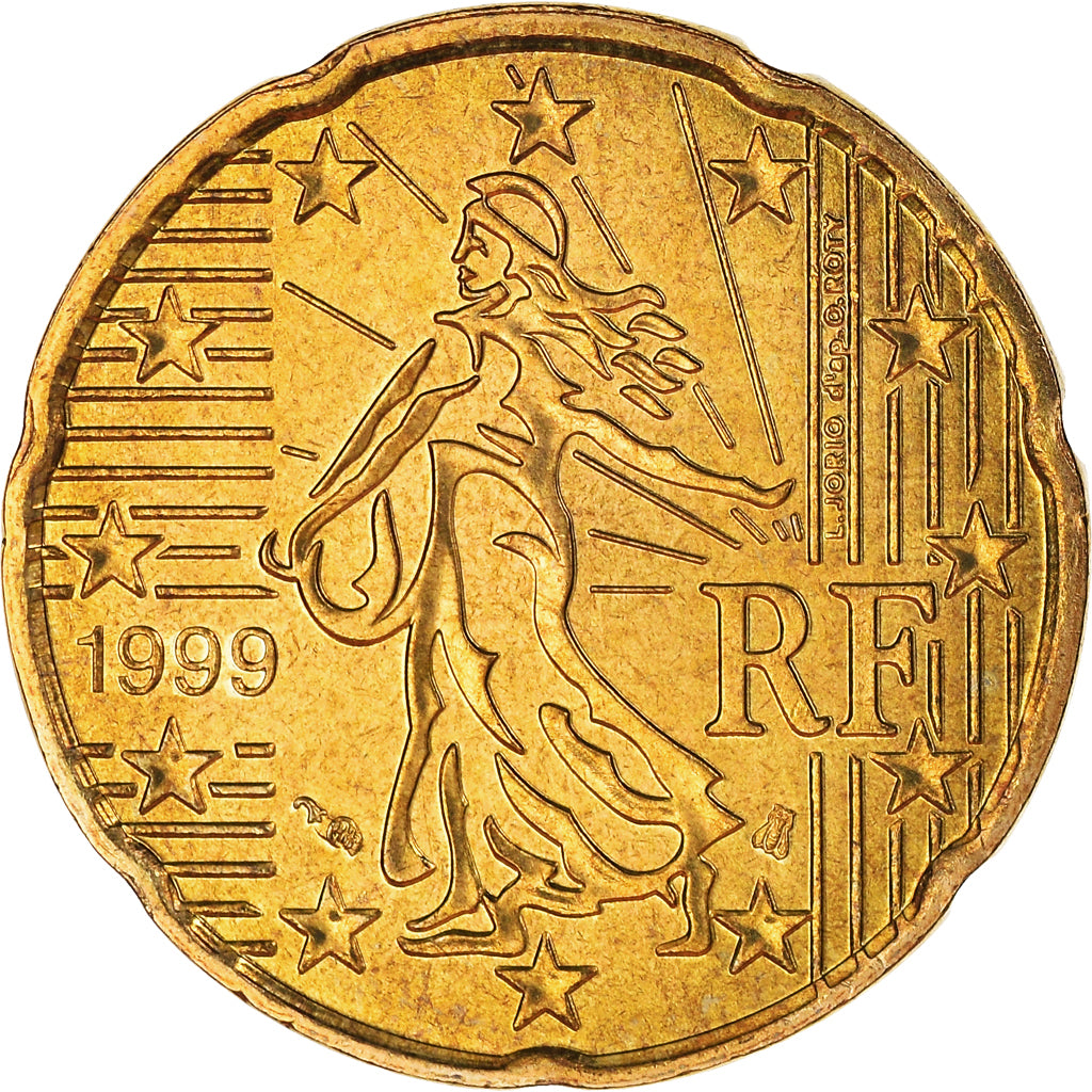 France, 20 Euro Cent, 1999, Paris, BU, MS(65-70), Brass