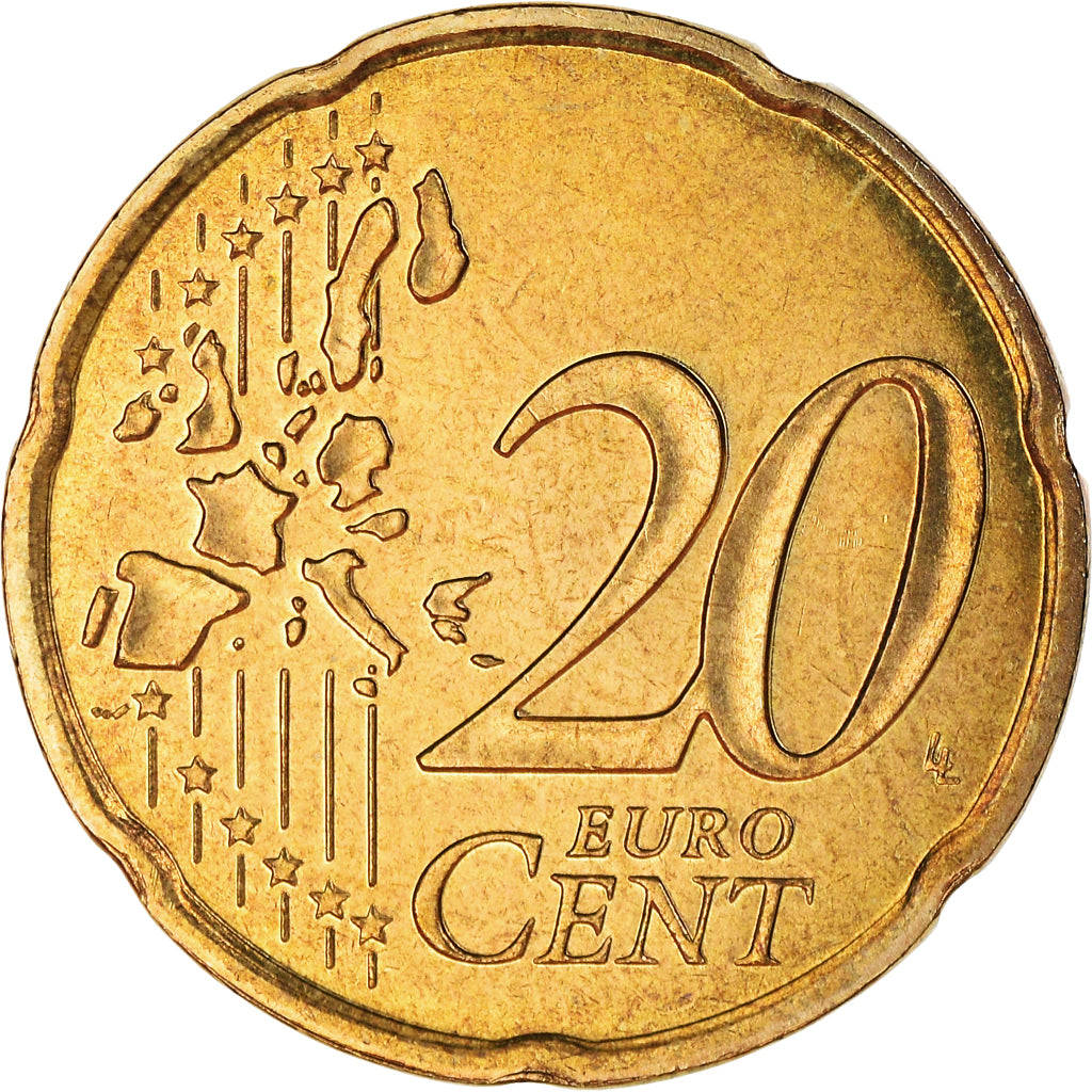 France, 20 Euro Cent, 1999, Paris, BU, MS(65-70), Brass