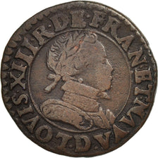 France, Louis XIII, Double tournois, buste enfantin, 1615, Lyon, KM 43.2