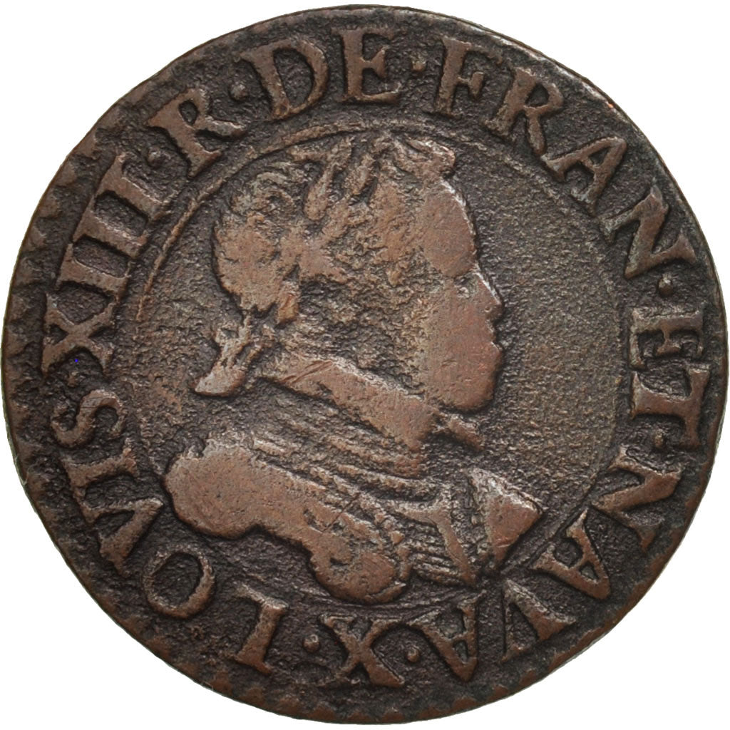 France, Louis XIII, Double tournois, buste laurée et cuirassé, 1614, Amiens,KM60