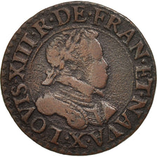 France, Louis XIII, Double tournois, buste laurée et cuirassé, 1614, Amiens,KM60